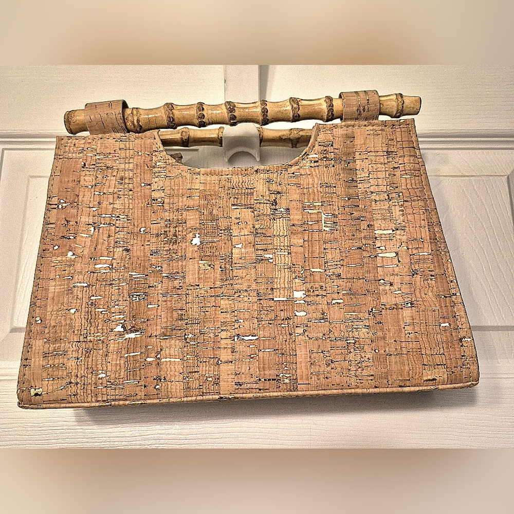 Cork Clutch from Portugal With bamboo handles. Stunning! Like New.